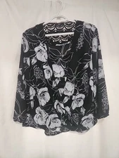  Alfani Black and White Printed Blouse Size 8 100 Percent Polyester Pull Over 