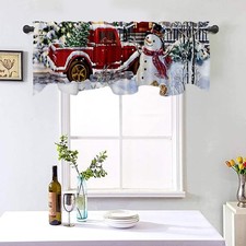 54x18 Inches Merry Christmas Cartoon Truck Snowman Window Valance Red