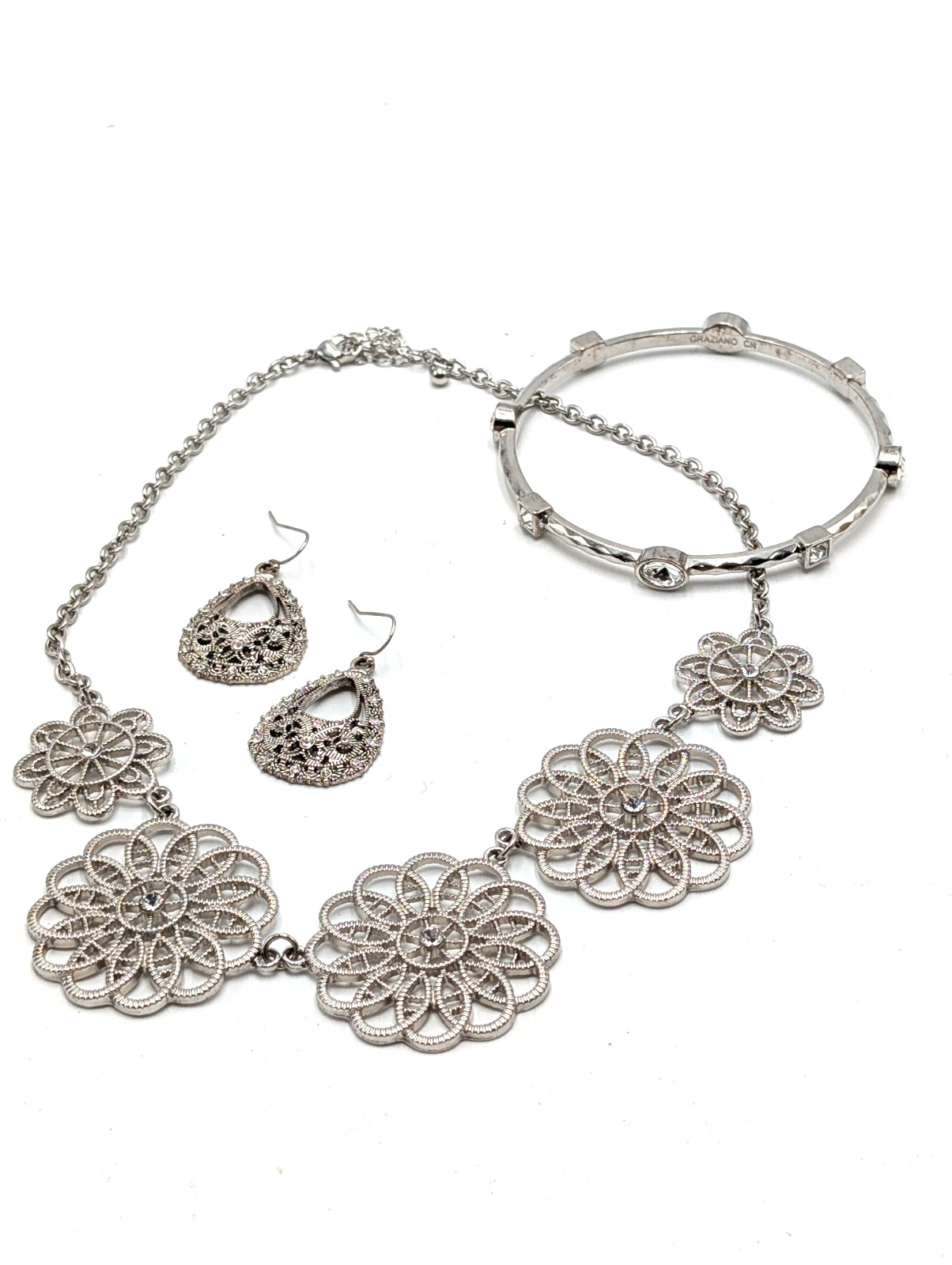 Flower Shaped Silver Tone Statement Necklace with… - image 7
