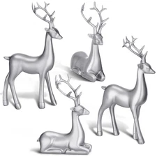 4 Pcs Christmas Reindeer Decor Small Resin Standing Sitting Deer Figurine Min...