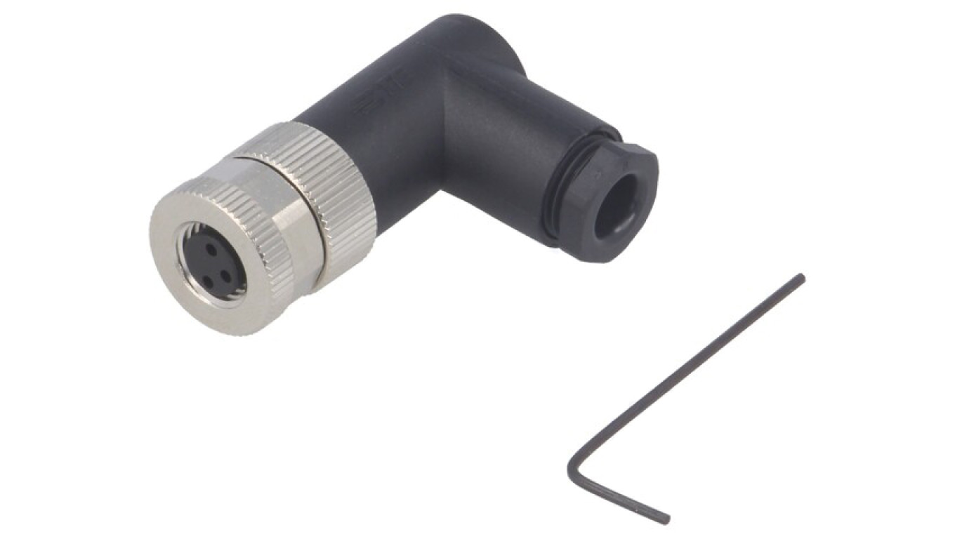 Round M8 female angled connector, unshielded, 3pin 60V terminal T40120080 /T2UK