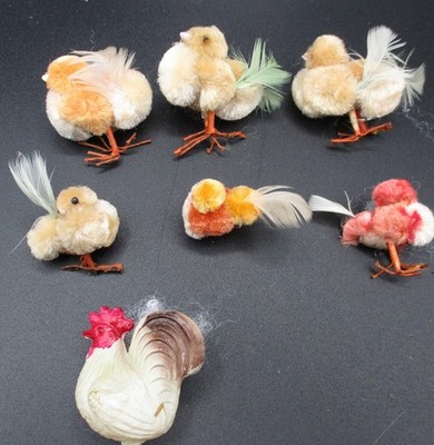 Vintage Lot miniature Chenille Easter chicks with wire feet - made in Japan