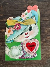 Vintage Valentine's Day, Cat With Fancy Hat USA Made Die Cut
