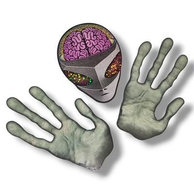3 Vintage 90s Alien Head & Hands Prism Holographic Vending Machine Stickers NOS
