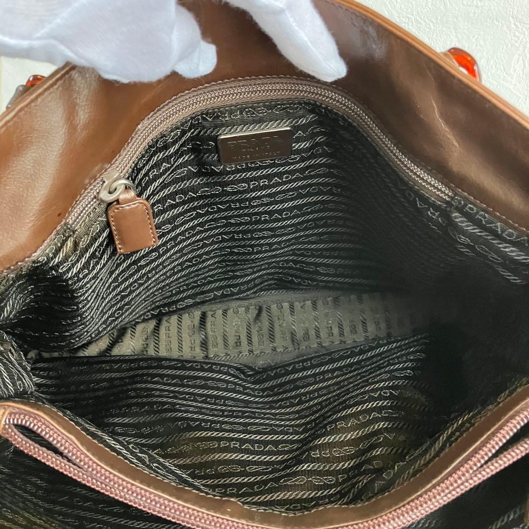 PRADA Logo Leather Tortoiseshell Chain Shoulder Bag Brown thumbnail 12