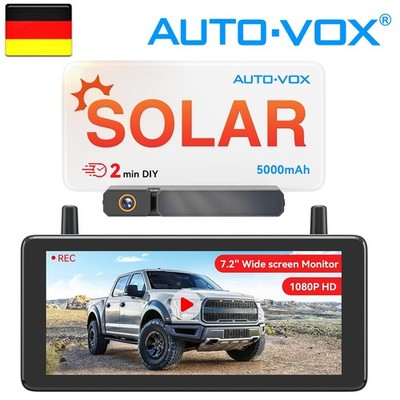 AUTO-VOX Solar Kabellos Rückfahrkamera & 7.2'' DVR 1080P Monitor Einparkhilfe Set
