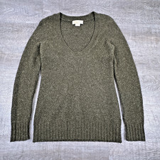 Michael Kors Women's Sweater Size M Olive Green V-Neck Ribbed Knit Pullover Top
