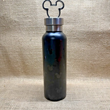 Disney Parks Mickey Mouse Black Stainless Steel Water Bottle W/Clip New