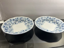 Pair Arita Blue Damask 9" Rim Soups Pasta Bowls Gear