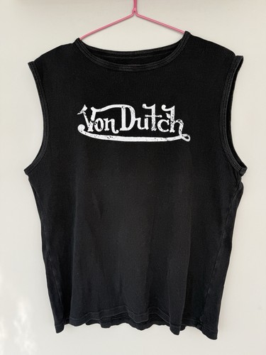 Von Dutch Gray Ribbed Logo Tank Top Women's Size Large