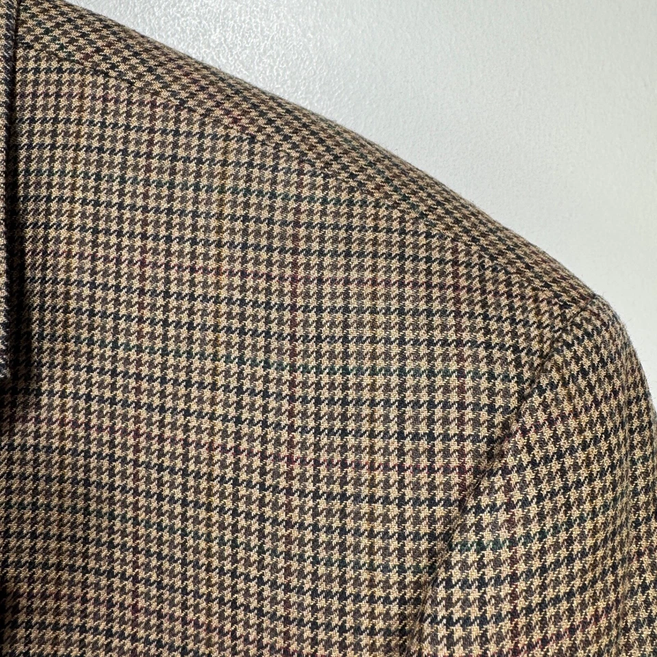 Abrigo Blazer Deportivo Lauren Ralph Lauren Lana Seda Hombres 43R Marrón Beige Cuadros 2 Btn Foto 4 de 4