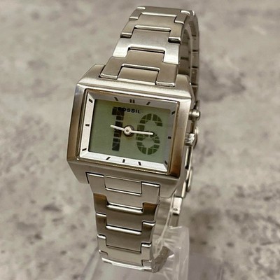 時計 FOSSIL BIG TIC analog watch silver y2k Fossil Big Tic Women's Square Watch Analog Digital Quartz Silver