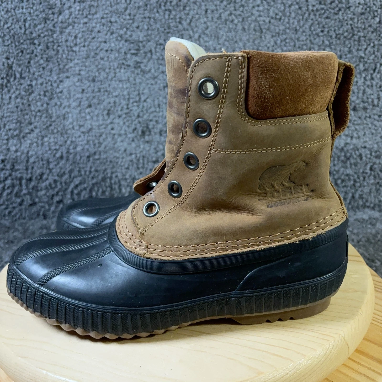 Sorel Cheyanne II Duck Boots Mens Size 7 Waterproof Leather Suede Brown Black