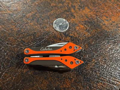 Cabela's Multi-Tool 7 Tools in 1 Stainless Steel Neon Orange Knife Blade, Pliers