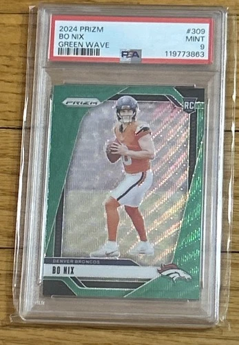 2024 Panini Prizm - Rookies Bo Nix #309 Green Wave Prizm (RC) PSA 9