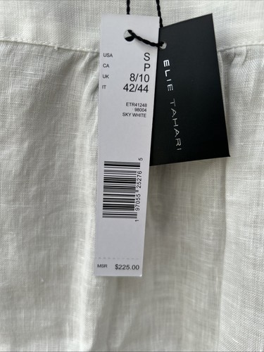 ELIE TAHARI White/Black Embroidered L/S Linen Tab-Collar Top Size S NWT $225 - Picture 10 of 11