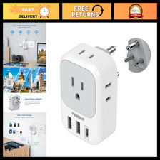 US to India Plug Adapter - 4 Outlets  3 USB Chargers, Type D Travel Adapter for