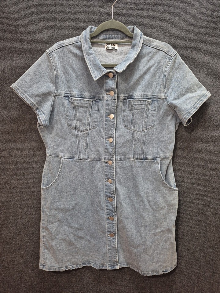Sass Size 16 Blue Denim Button Front Dress