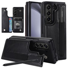For Samsung Galaxy Z Fold 7/6/5/4/3 Magnetic Flip Wallet Case with S Pen Holder