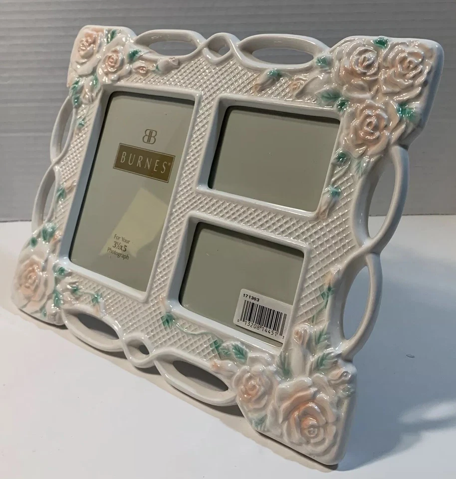 Классическая винтажная антикварная фоторамка 3,5x5 Burnes керамическая белая роза 3 картины - Изображение 4 из 4