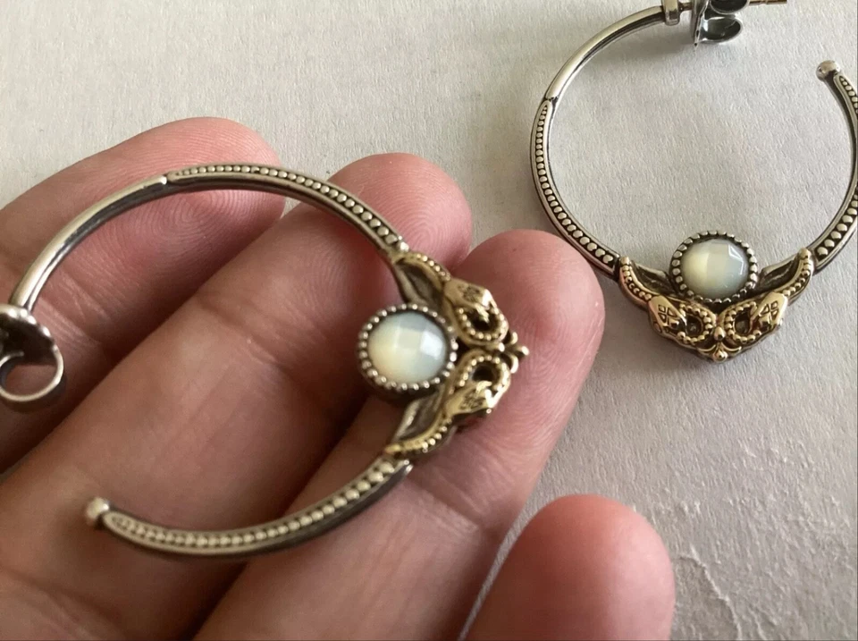 RARE Konstantino Mother of Pearl Hoop Earrings, Sterling Silver & 18K Gold - Image 3 of 4