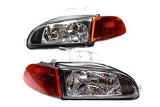 For 92-95 Honda Civic 23 Black Glass Head Lights Wcity Light Smoked Corners