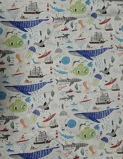 1yd 28"x 42" 100% cotton, Dear Stella, Whales, Orcas, Jellyfish, Boats, Squids