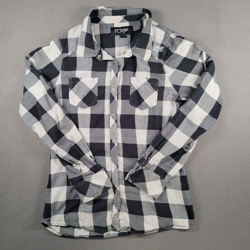 Fox Racing Shirt Mens XL Black White Plaid Long Sleeve Button Down Casual Light