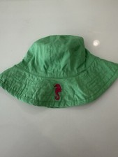 Pottery Barn Kids Bucket Hat Toddlers 6-12 Month Green with Pink Seahorse Logo