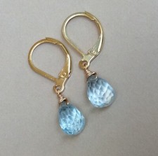  159 SUNDANCE CHARM NATURAL AQUAMARINE HANDCRAFTED EARRINGS GOLD PLATED ARTISAN
