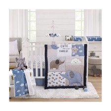 NoJo Carter's Blue Elephant - Chambray, Navy, Gray and White Elephant, Moon, ...