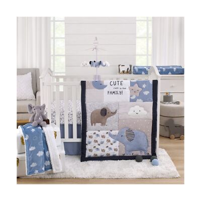 NoJo Carter's Blue Elephant - Chambray, Navy, Gray and White Elephant, Moon, ...