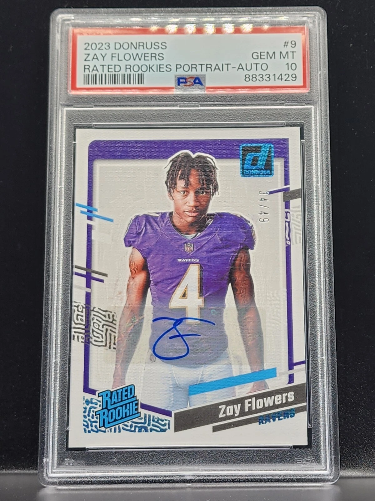 Zay Flowers Panini Donruss Rated Rookies Portrait #9 Autograph