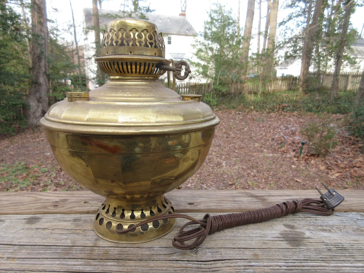 Antique 1895 B H Oil Lamp ELECTRIFIED Brass Kerosene Lamp