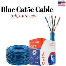 1000ft Cat5e Blue Ethernet Network Cable Solid 24AWG Copper Clad CCA Bulk Wire