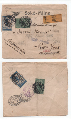 KROATIEN MILNA 25.1.1920 VERIGARI SEHR SCHÖNER EINSCHREIBENBRIEF NACH NEW YORK
