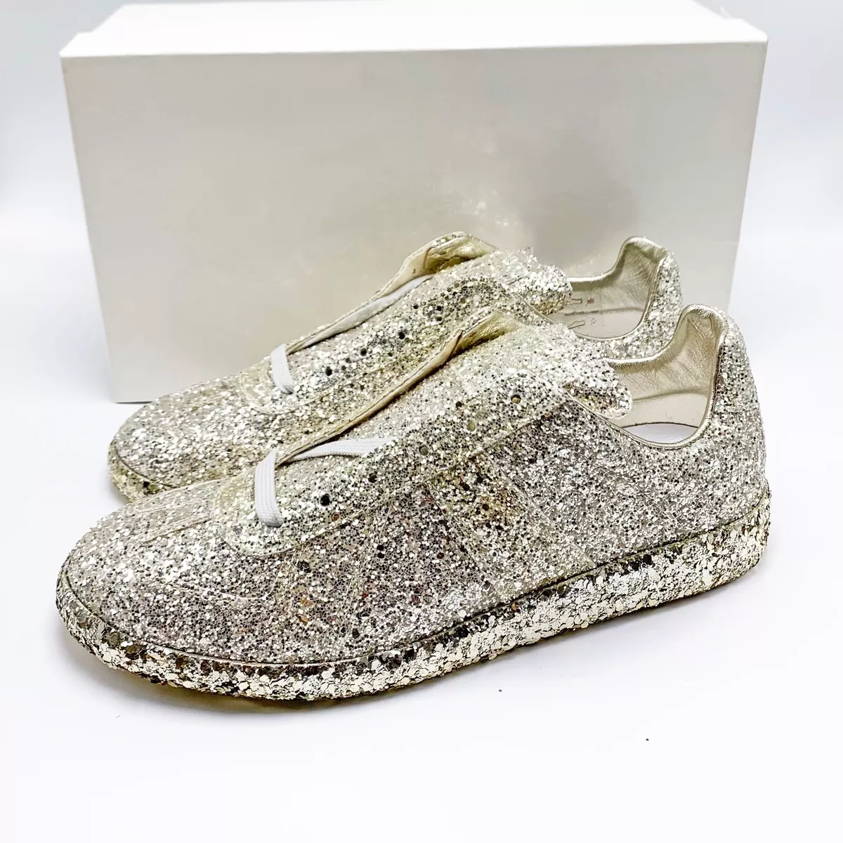 $725 Maison Margiela Sparkling Glitter Low Top Replica Sneakers Light Gold  40