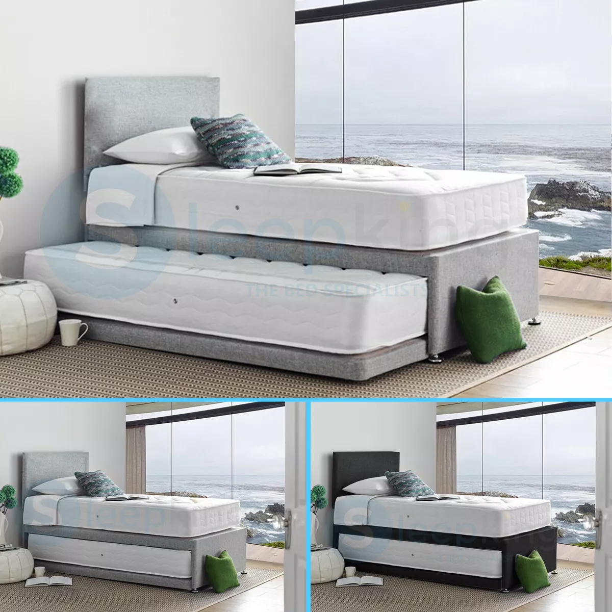 Queen bed with single trundle outlet