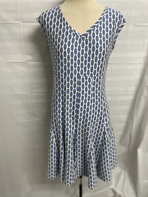 Womens Just Taylor Sleeveless Blue/White Fit Flare V-Neck Stretch Dress Sz  4 | eBay