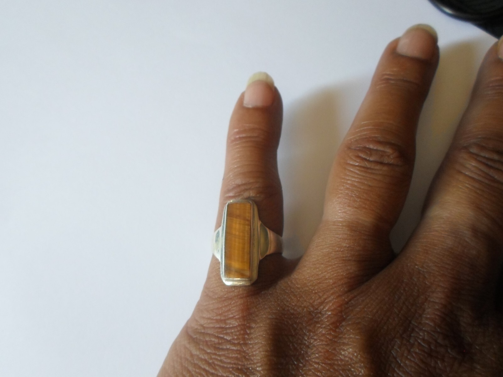 solid silver ring, tiger eye rectangle, size 52 - image 4