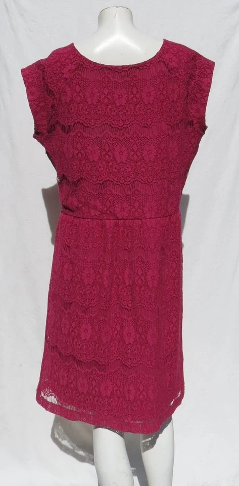 GARNET HILL US 16 XL Raspberry Lace Knit Sheath Dress Cap Sleeve Ponte Lining - Image 2 of 4