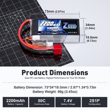 RoaringTop 2S Lipo 2700mAh 7.4V 25C – 2 Batteries RC Avec T Plug Pour WLtoys 1/10 1/12