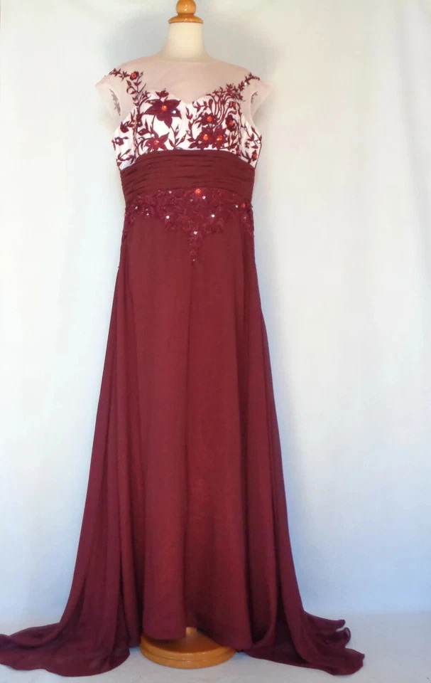 Vestido de trem aplique de tule borgonha vestido de renda strass vestido de tule de chiffon XXL - Imagem 4 de 4