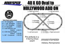 LIONEL FASTRACK 40X60 OVAL TO A HOLLYWOOD TRACK LAYOUT SET ADD-ON-PACK layout