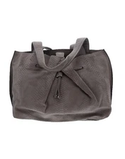 H By Halston Logo Leather Drawstring Handbag Purse Shoulder Bag Gray