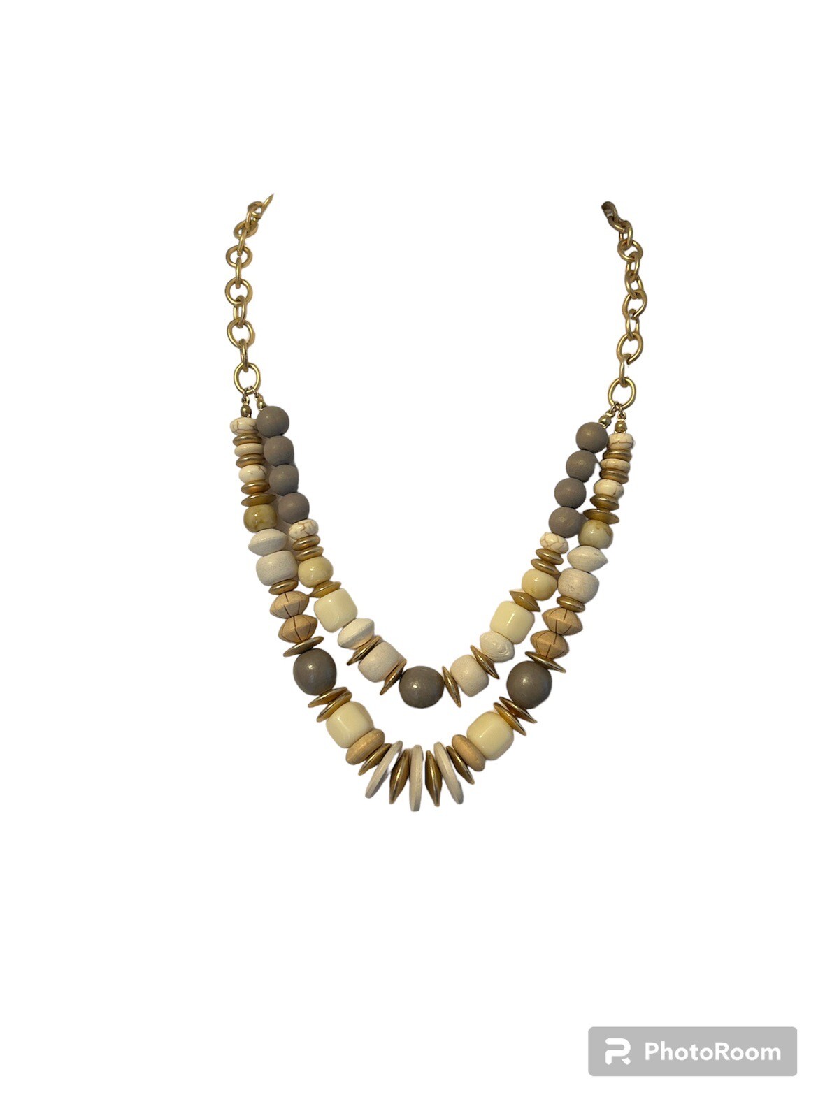 LOFT Double Stranded Wood Bead Statement Necklace - image 1