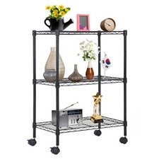 3-Tier Adjustable Metal Storage Rack with Wheels Mesh Shelving Unit Heavy Duty
