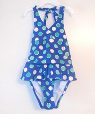 Joe Boxer Girls One Piece Swimsuit Blue with Polka Dots Size 4 NWT
