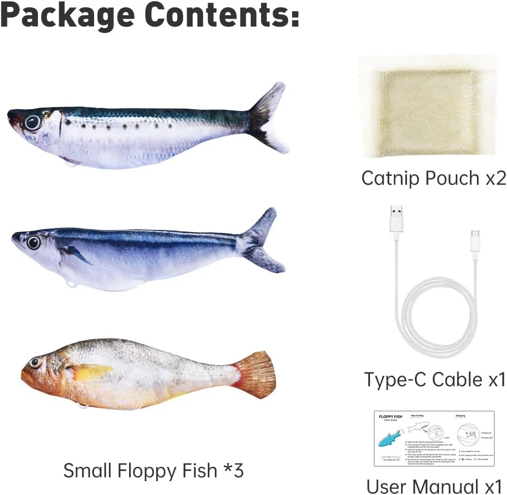 Bite-Sized Realistic Flopping Fish Cat Toys 3 Pack Interactive All Breeds Catnip