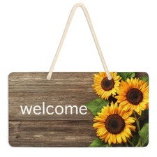 Vdsrup Beautiful Sunflowers Door Sign Plaque Wood Texture Summer Welcome Wall...